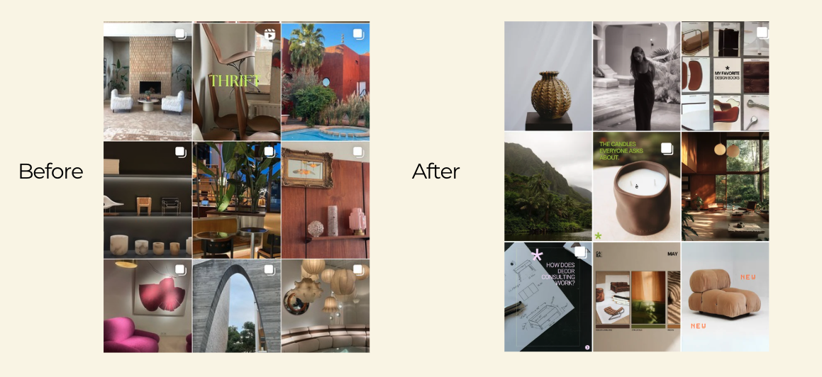 Cara Dear One Instagram feed before and after content redesign